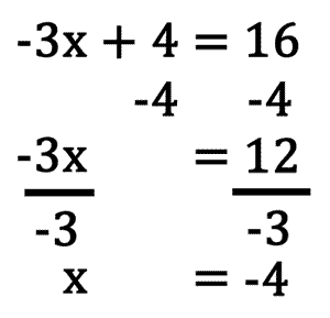 -3x + 4 = 16