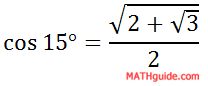 Using Half Angle Formula Cosine cos 15 solution