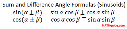 Sum Difference Angle Formulas Sine Cosine