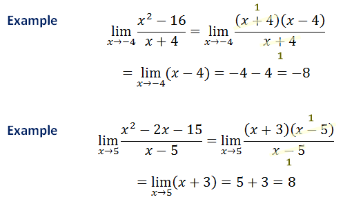 finding limit via factoring two examples
