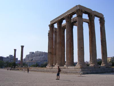 I stand in Athens (2008) at the Temple of Zeus.<BR>The Acropolis can be seen in the gap of pillars.