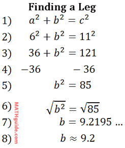 finding leg pythagorean theorem