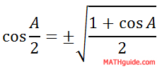 Half Angle Formula Cosine