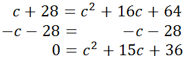 getting a zero on one side for a quadratic equation