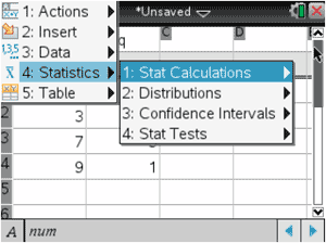 ti-nspire statistics stat calculations