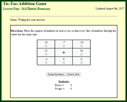 Tic-Tac-Addition Game